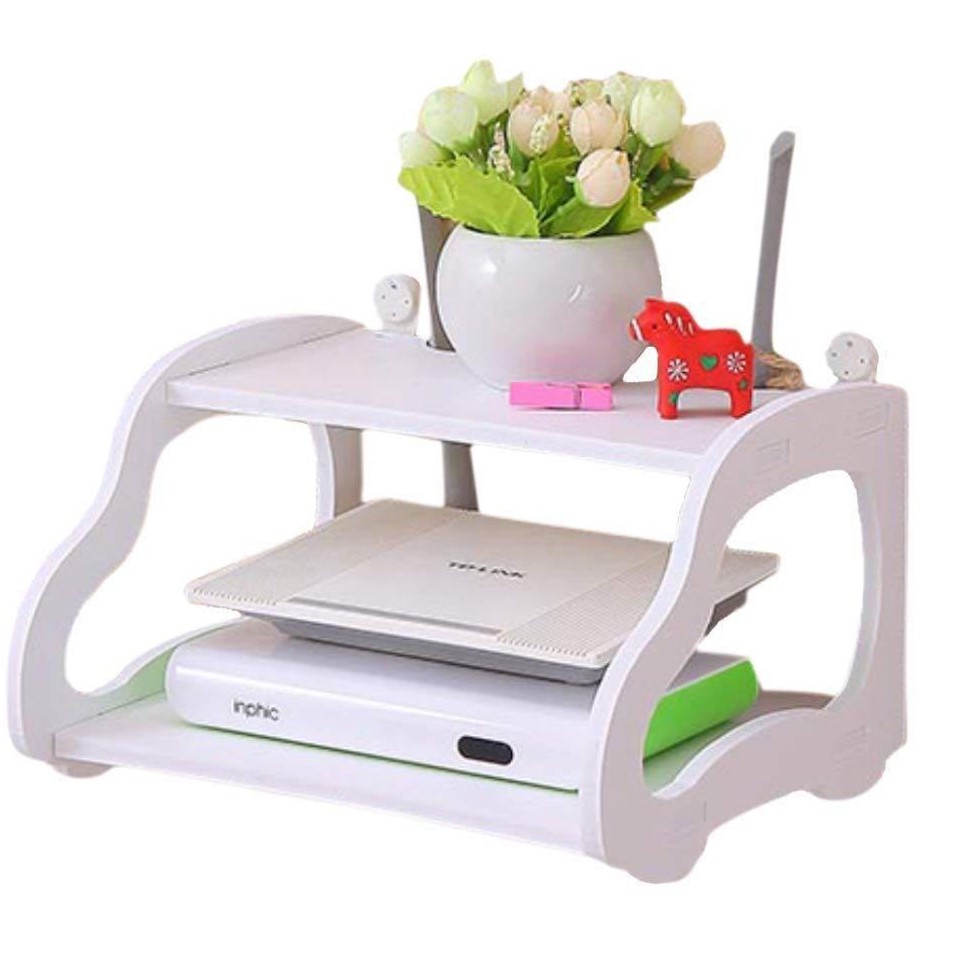 White Wifi Router Stand Double Layer Wall Mounted Shelf Storage Home ...