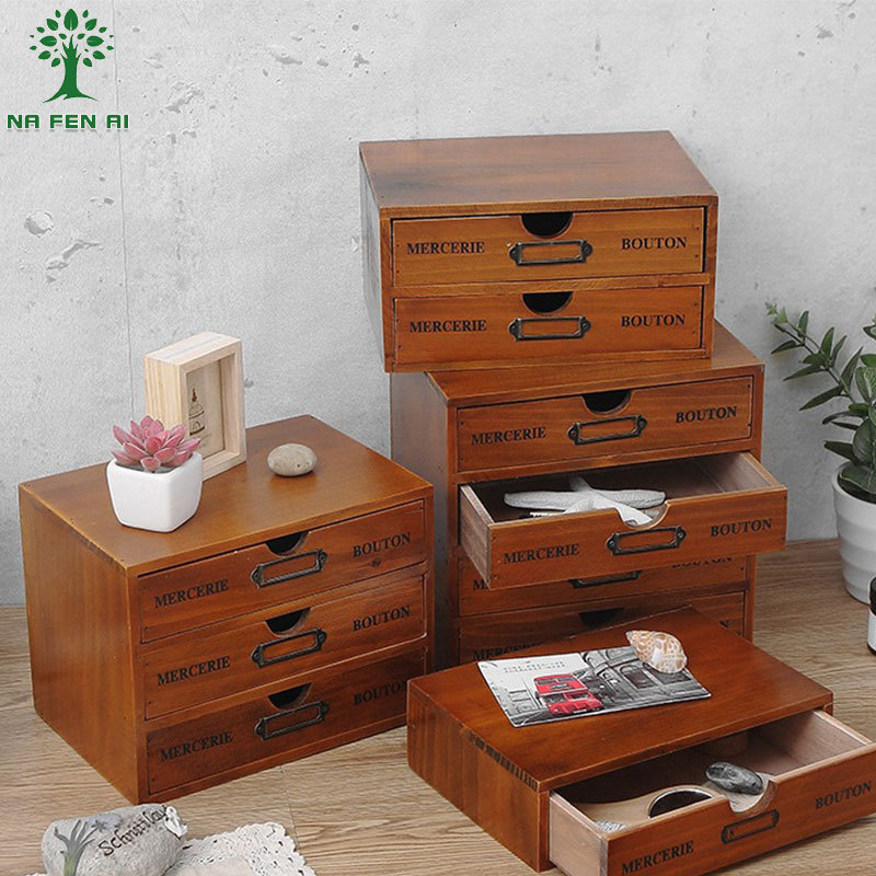NFA Solid wood office desktop storage and organization cabinet, wooden box, multi-layer drawer style dormitory cosmetics storage box
