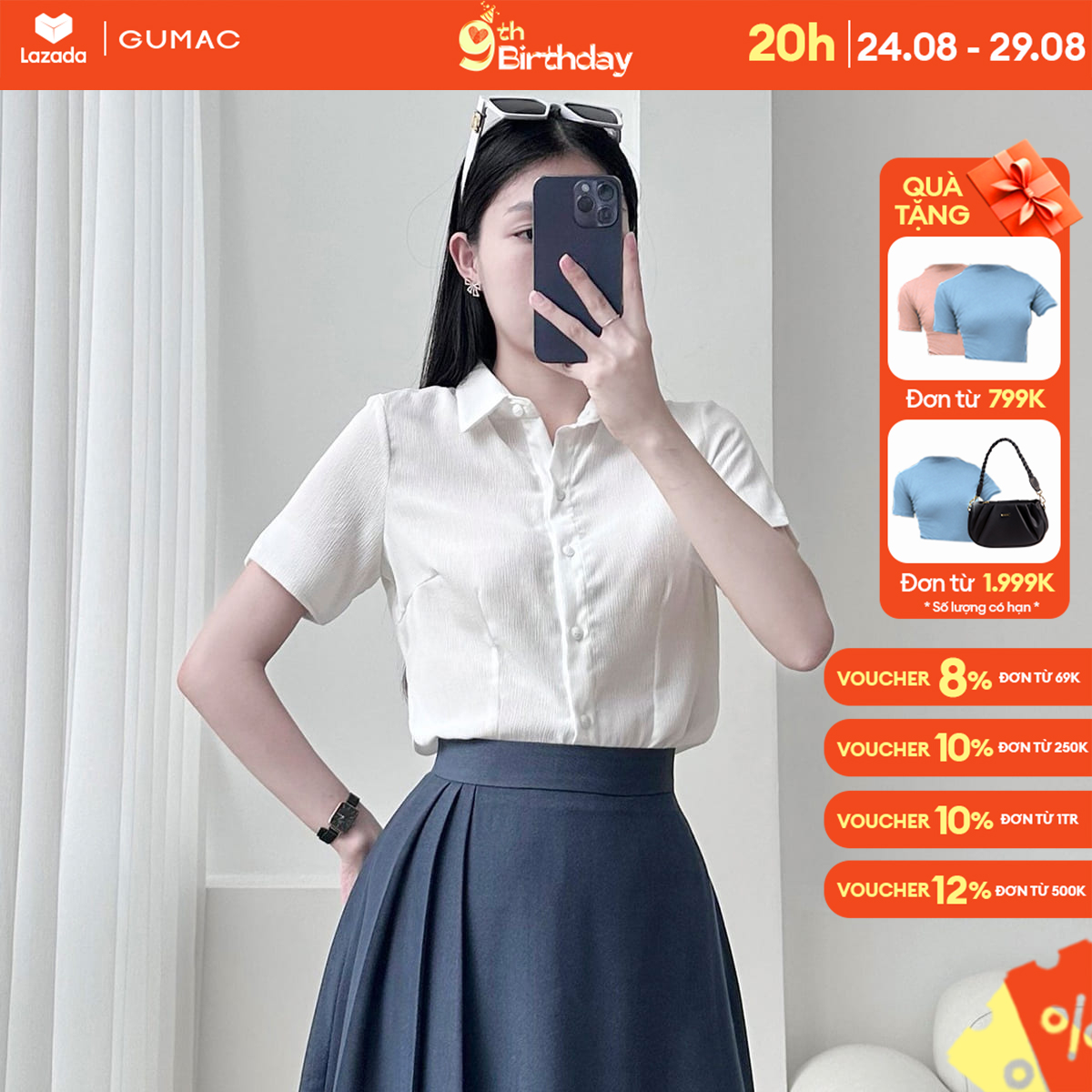 Áo sơ mi xẻ v thời trang gumac ad12058