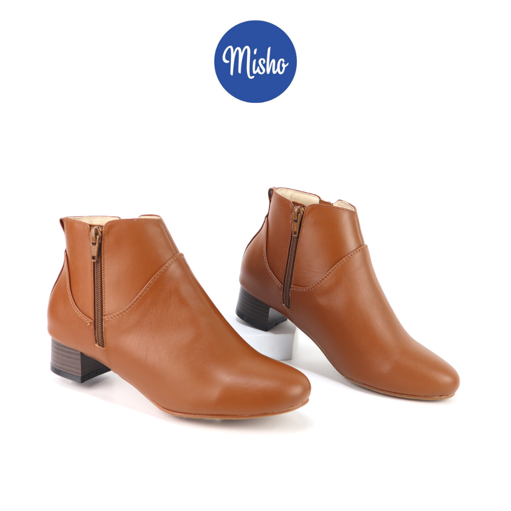 Giày Boot Cổ Thấp Da Thật Bốt Misho Chất Da Mềm Mại Gót Vuông 3p 1087