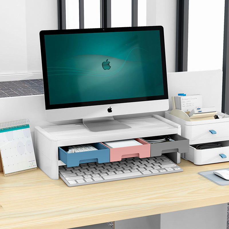 Desktop computer monitor, elevated office, desktop storage box, neck guard, screen, drawer shelf