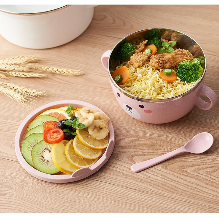 Bát đựng mỳ lúa mạch hình gấu có tay cầm tiện dụng,tặng kèm thìa, an toàn cho sức khỏe - 02
