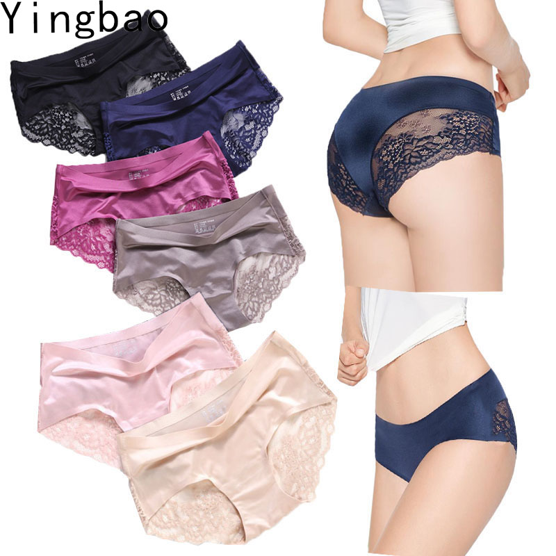 Yingbao 1pcs Seamless Ice Silk Panties Women Low Waist Cut Rise Ladies  Underwear Plus Size 2020 Black Pink Dark Blue Purple Maroon Coffee