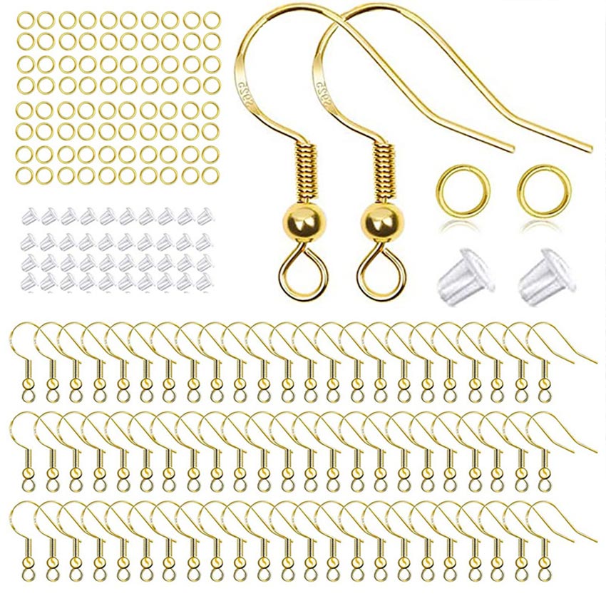 100Pcs 20x17Mm Gold Antique Bronze Ear Hooks Earrings Clasps Findings Earring  Wires for Jewelry Making Supplies,Silver 