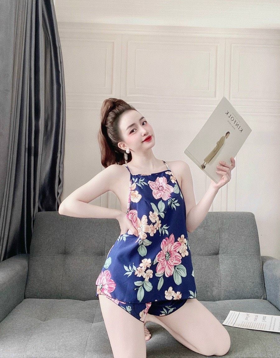 Set Yếm Vải Lụa Hàn Mát Mịn Họa Tiết Dễ Thương,Freesize Dưới 60kg