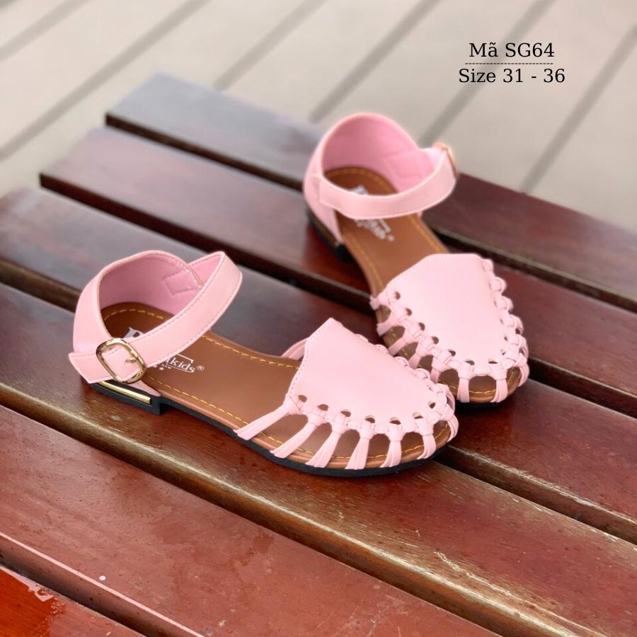 Dép sandal bé gái BIBIKIDS rọ bít mũi màu hồng kiểu dáng búp bê duyên dáng phong cách Hàn Quốc 6 - 12 tuổi SG64