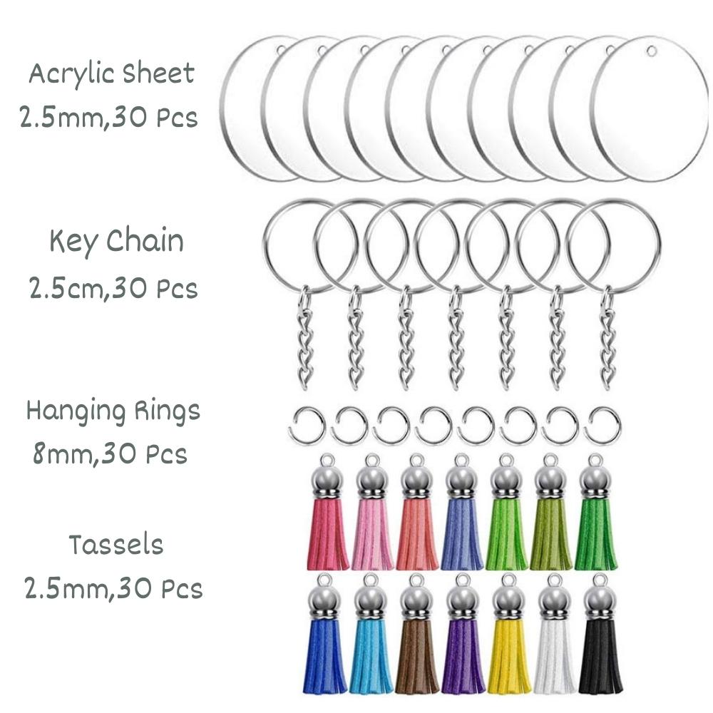 DANGLING Acrylic Keychain Blank for Vinyl, 40pcs Clear Circle Keychains  Blanks Bulk with Tassels Charms Key Chains Jump Rings for Craft Ornament