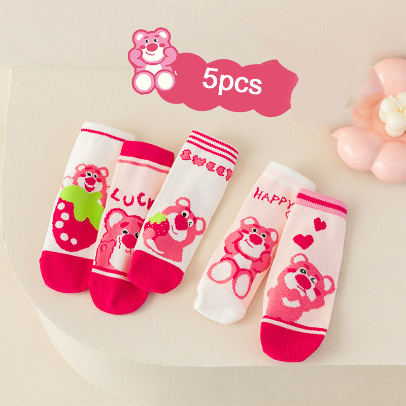 IP Strawberry Bear Children's Socks Cartoon Baby Girl Pink Medium Tube Cotton Socks Cute Girls Socks