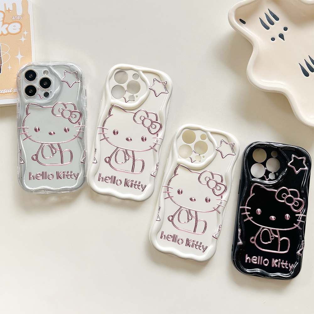 AMORVOR for Samsung A36 A56 5G Back Cover Hello Kitty Wavy Cream Texture Edge Soft Silicone Phone Case. 