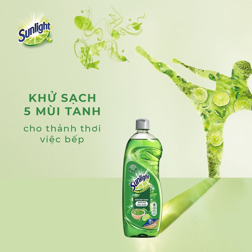 Combo 2 chai Nước rửa chén Sunlight trà xanh chai 750ml