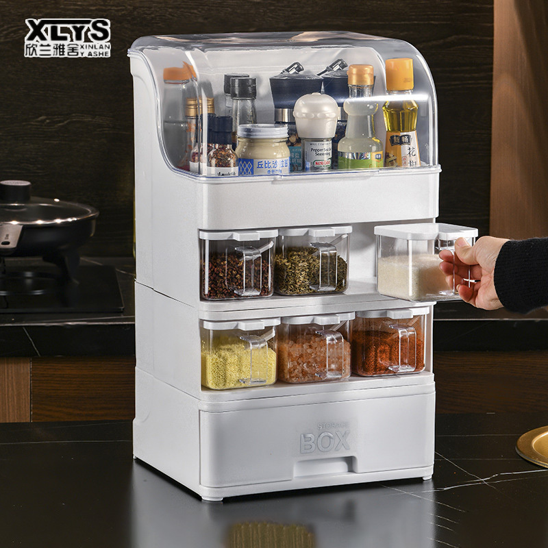 Kitchen multifunctional seasoning storage box integrated shelf home seasoning box combination set
