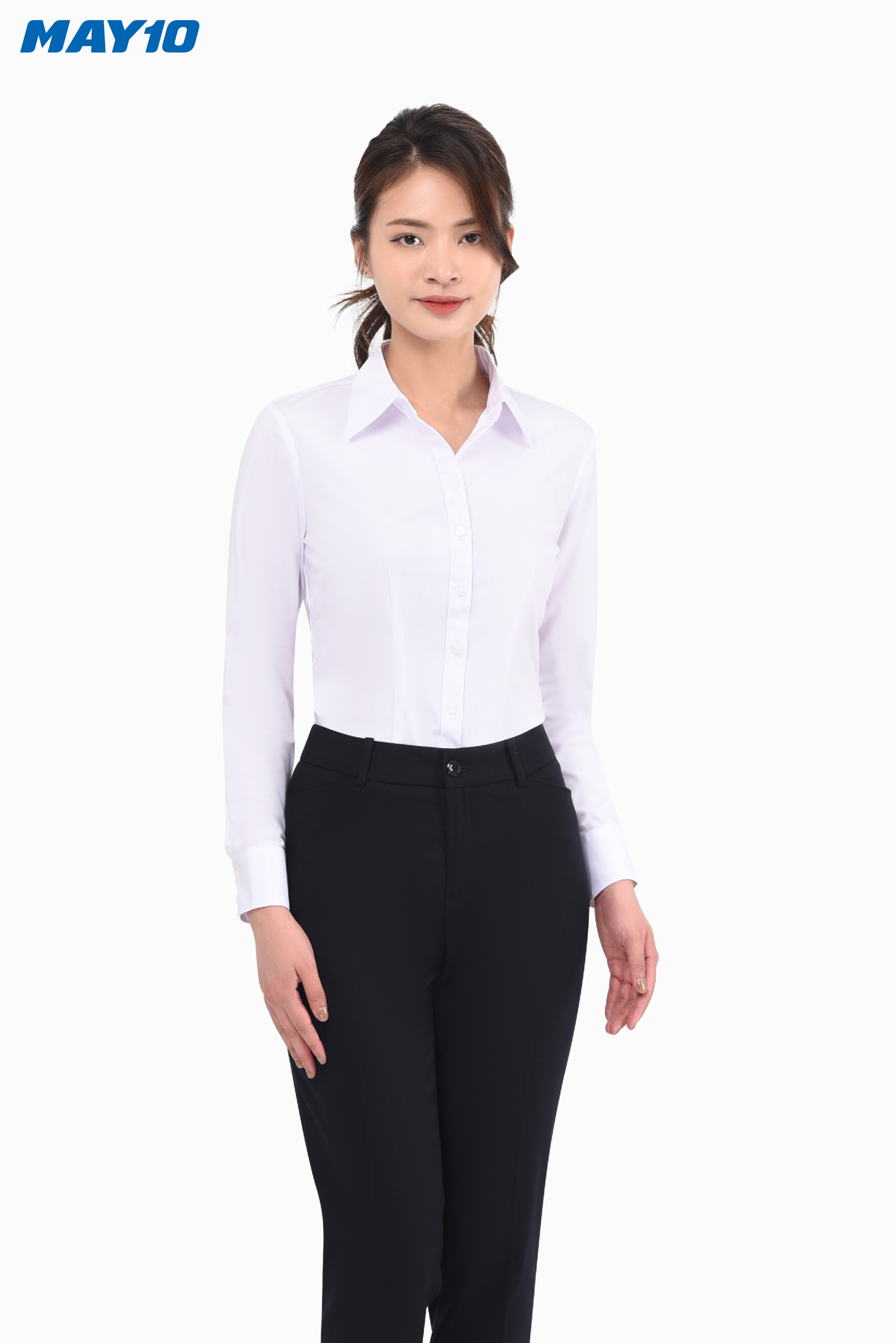 Áo sơ mi nữ trắng dài tay sợi tre May 10
