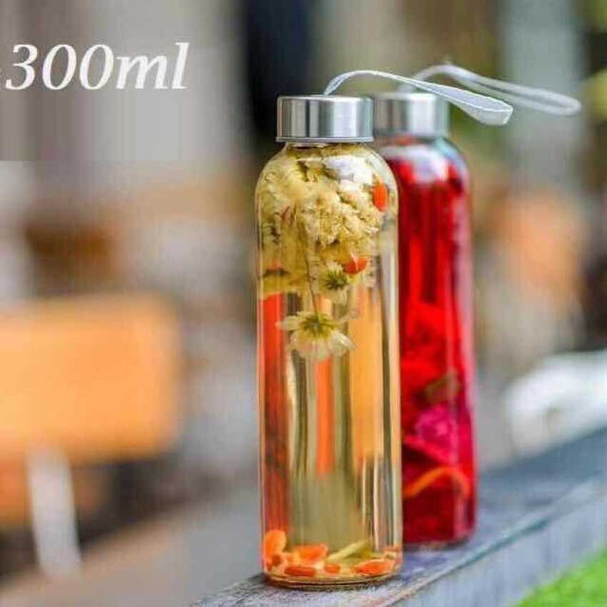 Chai Thủy Tinh Đựng Nước có dây treo 300ML (combo 5 cái) nắp thiếc - Bình Thủy Tinh Đựng Nước - Chai Đựng Nước Ép - Chai Detox - Chai Đựng Trà Sữa