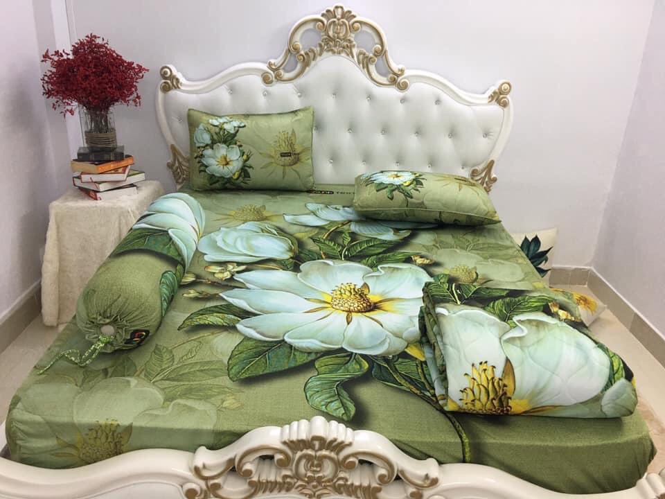 BỘ DRAP GA THUN Ý 5D CAO CẤP MẪU HOA MÁT LẠNH 4 MÓN