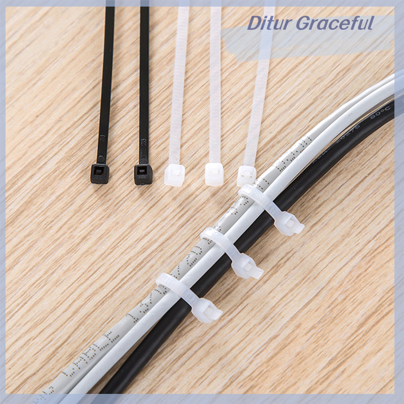Ditur Chandrae 100pcs Fasten White Black Cable Wire Zip Ties Self Locking Nylon Cable Tie