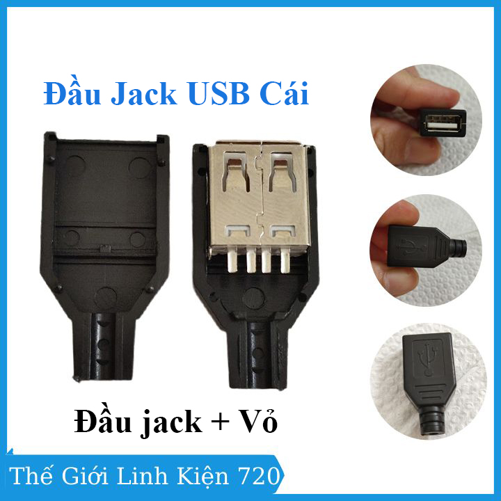 Đầu jack cổng usb a cái 4p kèm vỏ