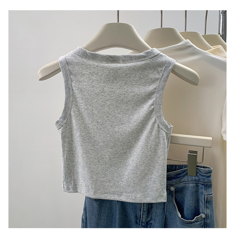 Women's New Slim Fit Short Solid Color Versatile Sleeveless Tank Top