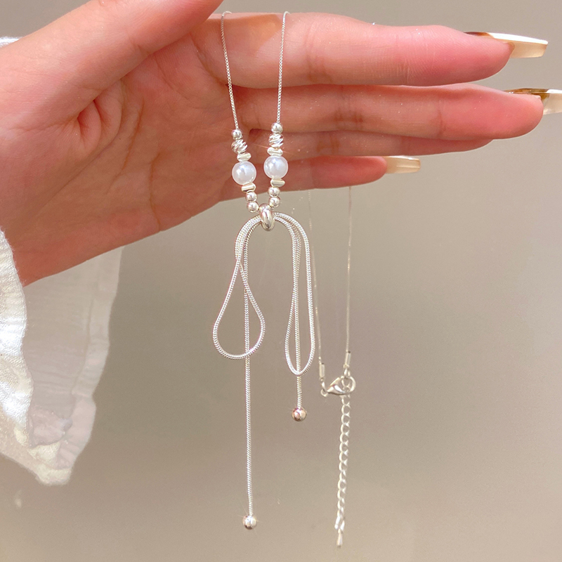 Simple Bowknot Saturn Drawstring Long Necklace Fashion Trendy Sweater ...