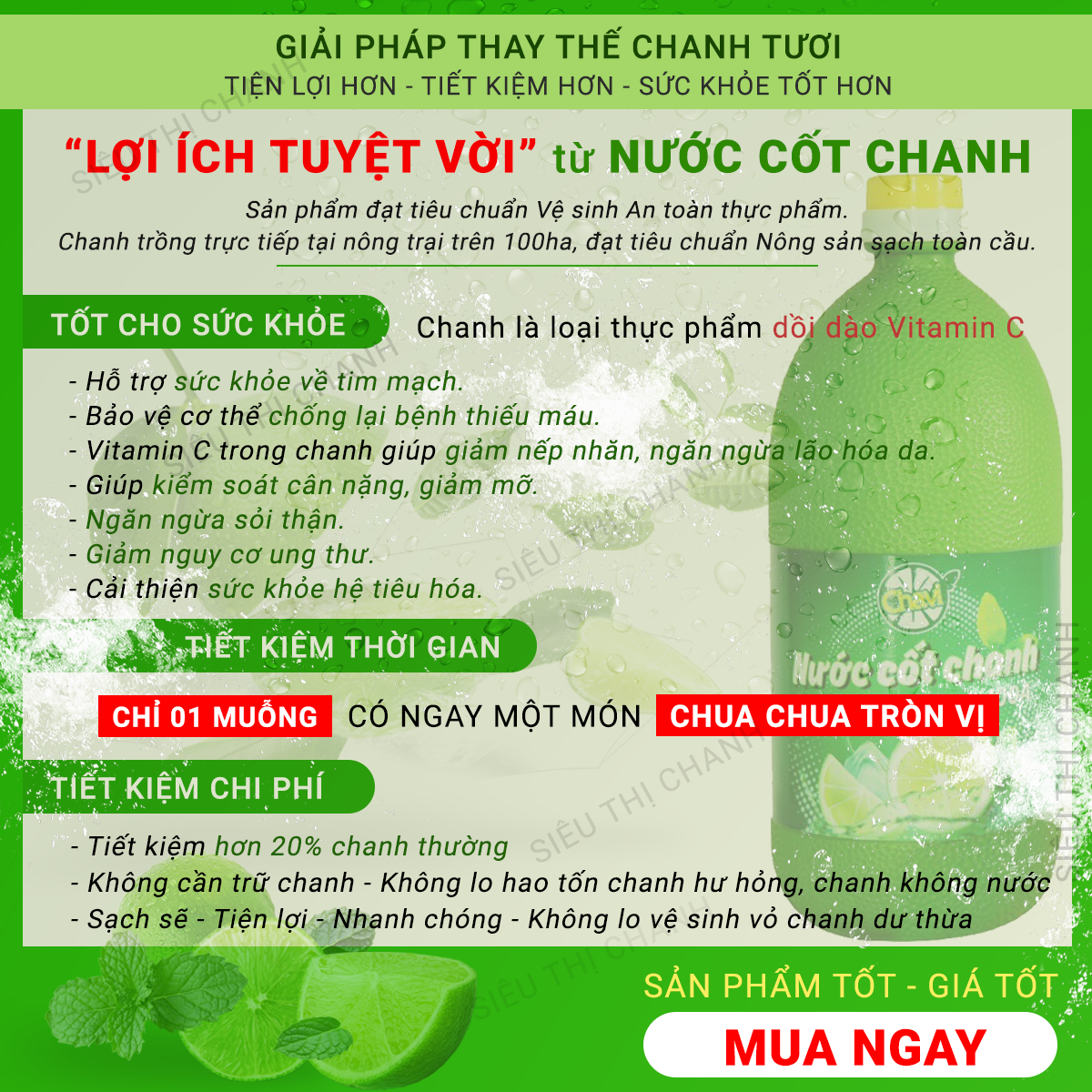 Nước Cốt Chanh Tươi CHAVI 1 Lít [NHÀ CUNG CẤP - Có Cam Kết]