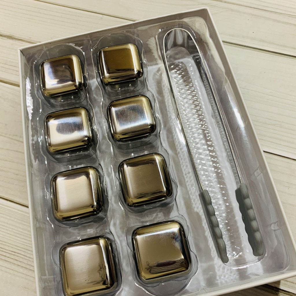Đá lạnh vĩnh cửu Inox 304 cao cấp (hộp 8 viên tặng kẹp gắp)