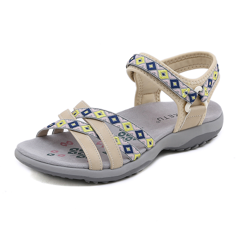 Spring and summer comfortable sport printed velcro large size flat women's sandals