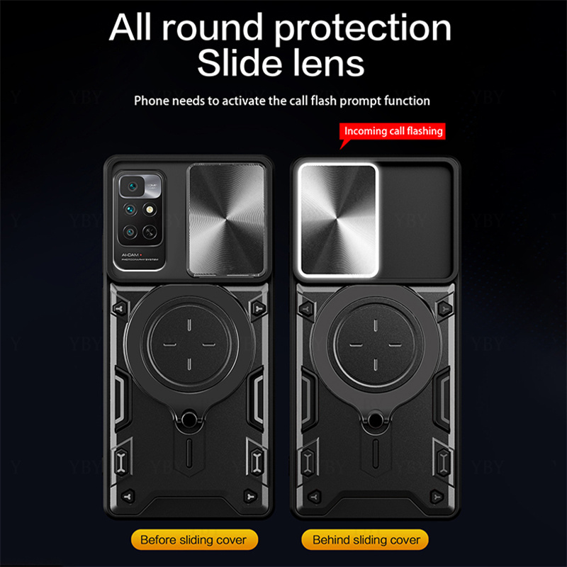Shockproof Armor Phone Case For Redmi 10 Prime Note 11 Holder Casing Camera Protection Sliding Hard Back Cover New Design