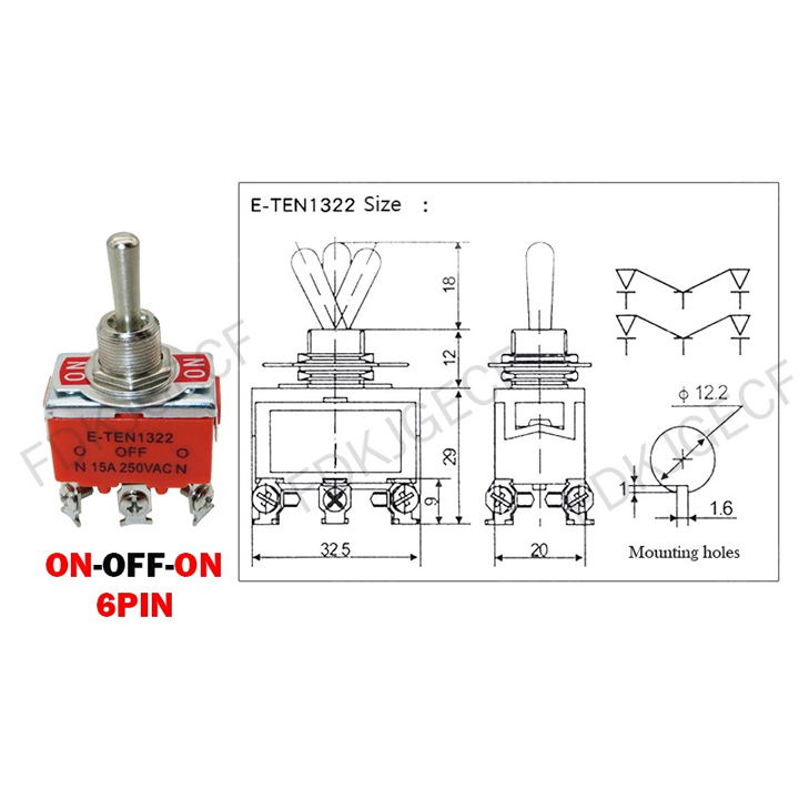 Công Tắc Gạt Đôi E-TEN 1221 15A/250V 2 Chế Độ ON-OFF 4P