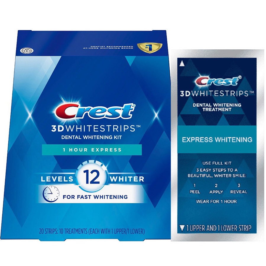 Fullbox miếng dán trắng răng Crest 3D White 1 Hour Express – Trắng răng cấp tốc 1 giờ