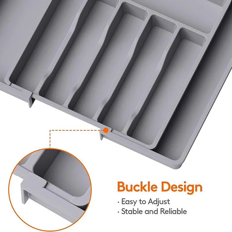 Expandable Utensils Tray Kitchen Cutlery Storage Box Knife Holder Plastic Tray Fork Spoon Divider Drawer Box Tableware Organizer
