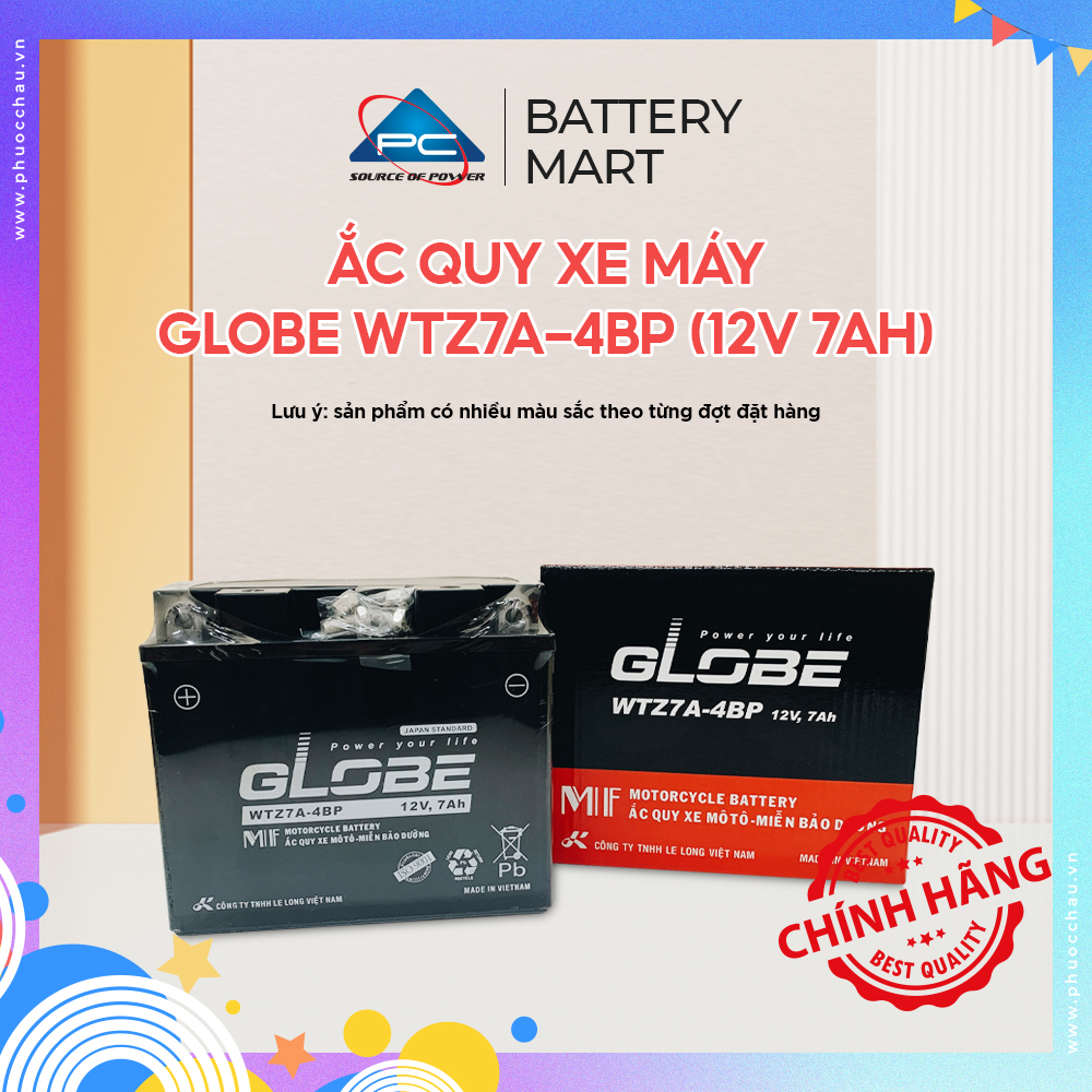 Ắc quy khô globe wtz7a-4bp 12v-7ah | bình ắc quy dành cho xe máy yamaha nouvo i, ii, iii đời cũ
