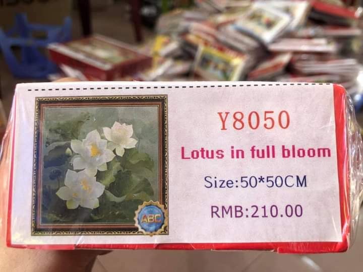 Tranh đính đá hoa sen trắng y8050 - kích thước 50x50cm