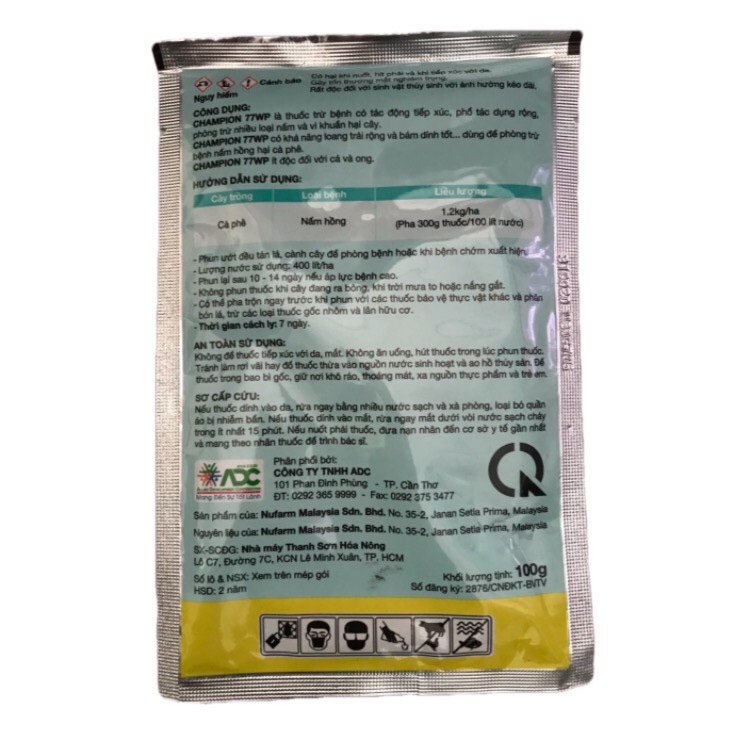 Trừ Nấm Hồng Champion 77WP 100g