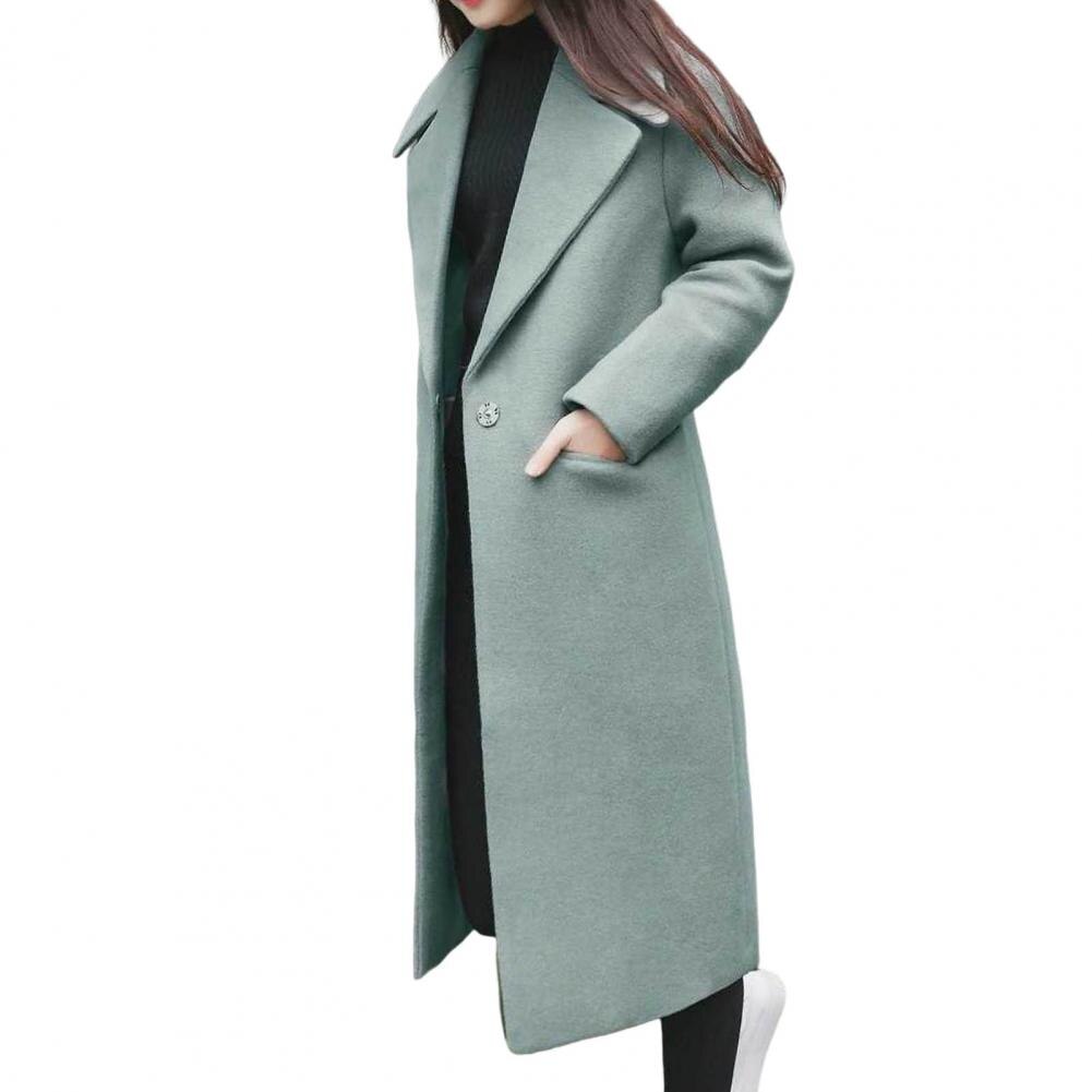 Fashion Women Winter Wool Blends Jacket Coat Midi Length Loose Solid Color Cardigan Pockets Thermal Single Button Lady Overcoat