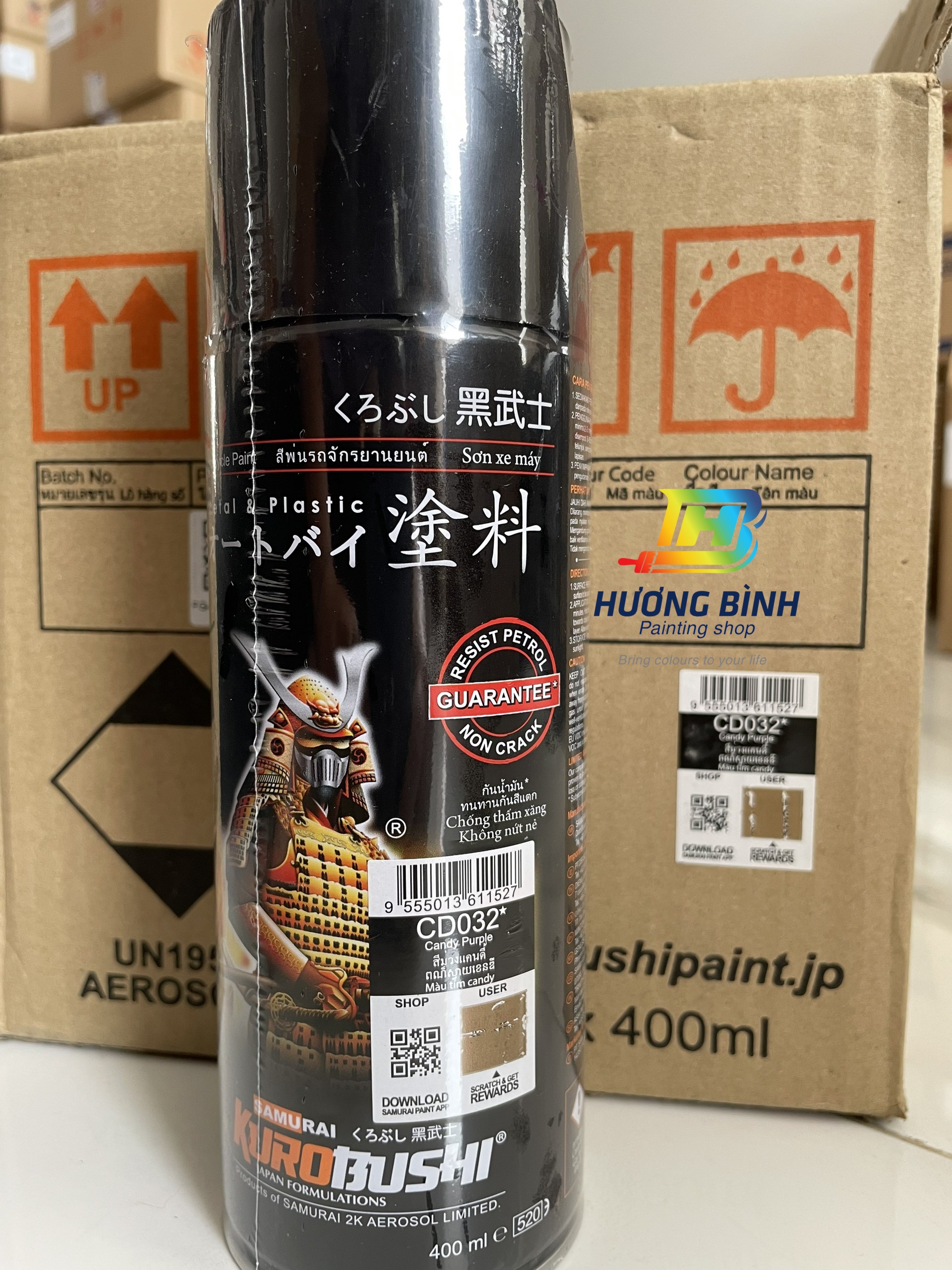 Sơn xịt Samurai màu Tím Candy - CD032 (cần sơn trên nền màu Bạc) (400ml)