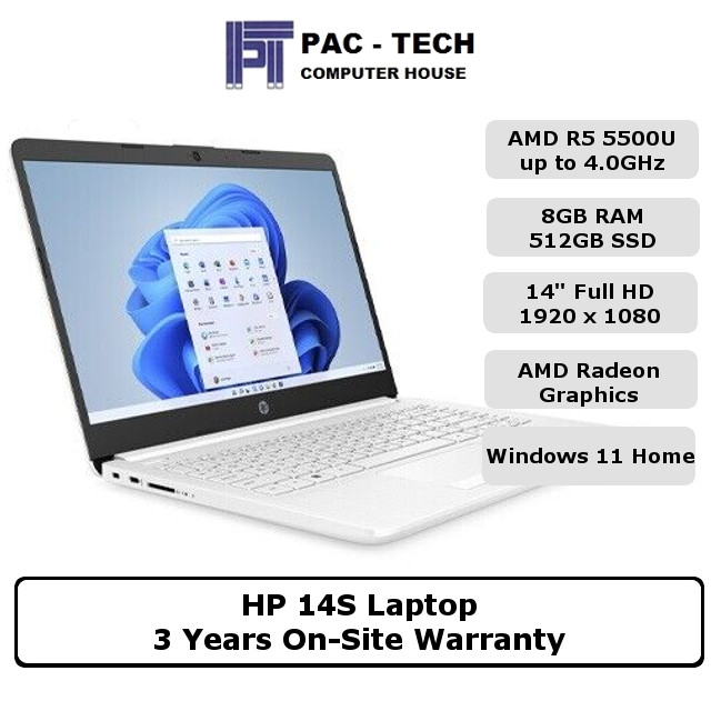 HP 14S Laptop | Ryzen 5 5500U | 8GB RAM | 512GB SSD | 14" Full HD | 3 ...