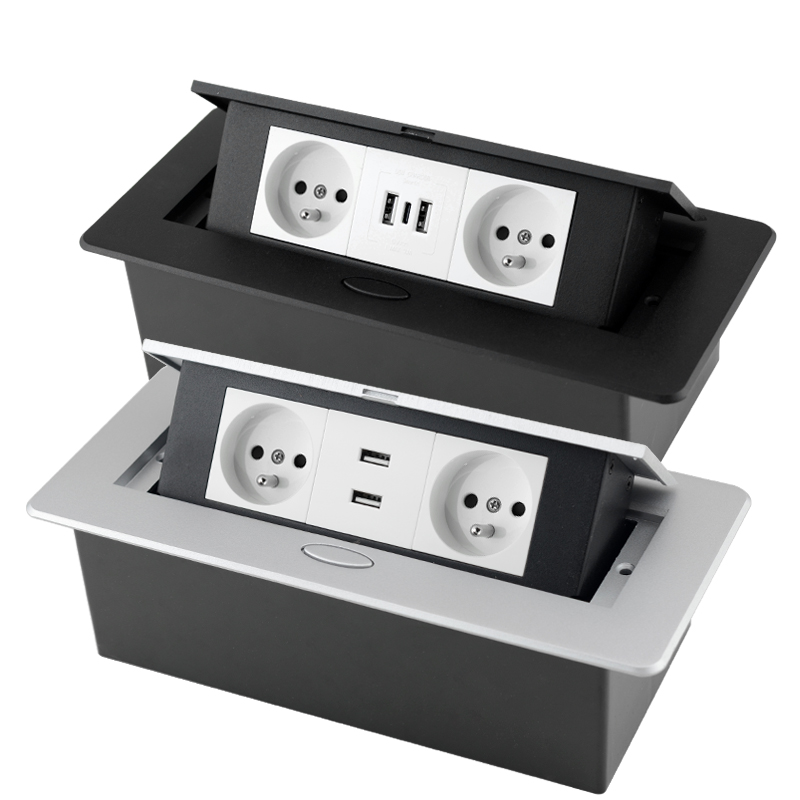 DIY Desktop Socket Hidden Pop-Up Socket EU FR AU Plug Socket With USB ...