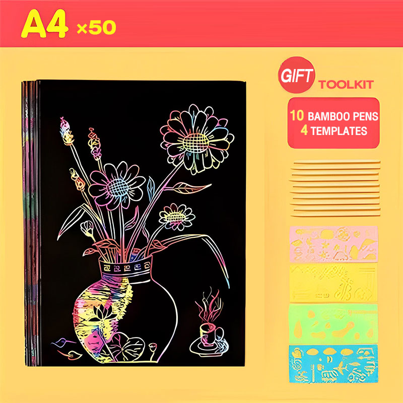 LS Colorful scratching paper diy color graffiti paper scraping wax paper A4 color-changing painting book children's scratching paper