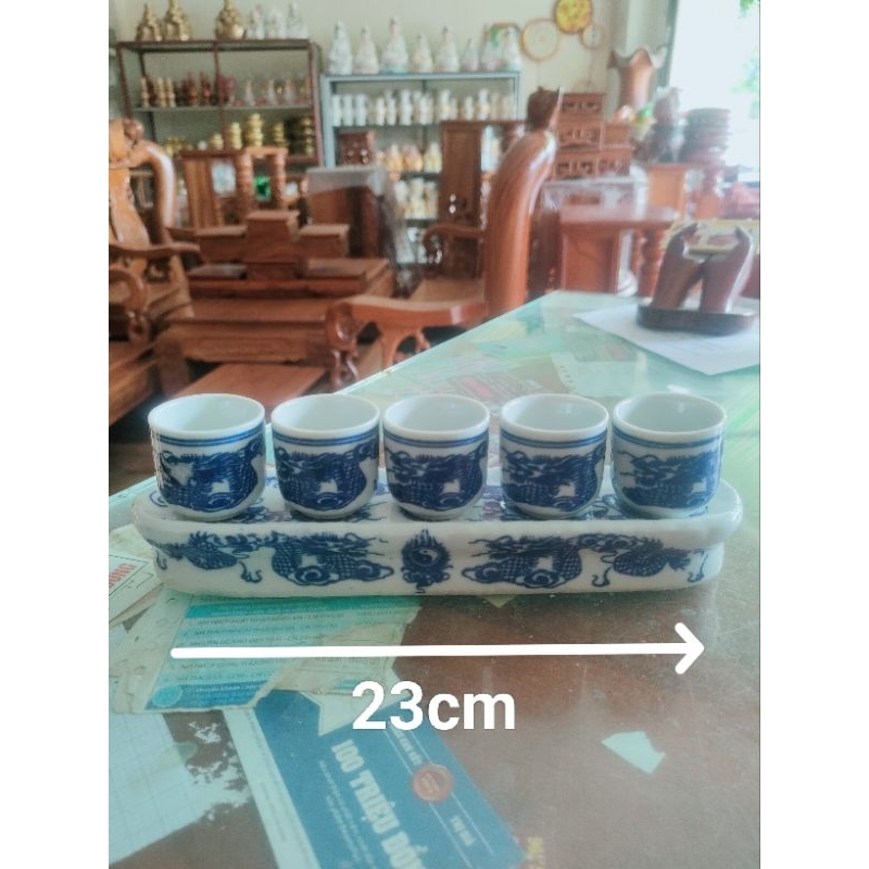 Bộ chum 3ly nước 5 ly nước thờ cúng bát tràng ( 16cm 23cm)