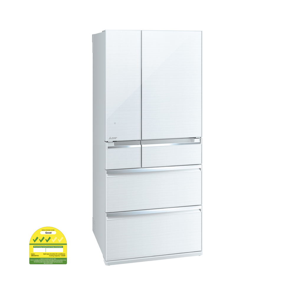 MITSUBISHI MR-WX70G-W-P 689L 6 DOOR FRIDGE GLASS WHITE 3 TICKS