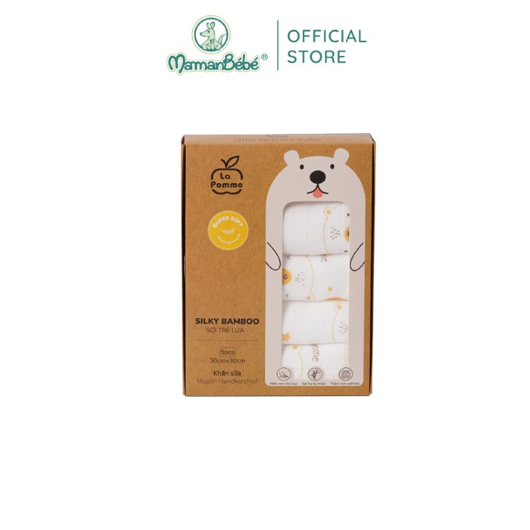 (MamanBébé chính hãng) K001 Set 5 Khăn sữa sợi tre lụa La Pomme phối màu (30x30cm)