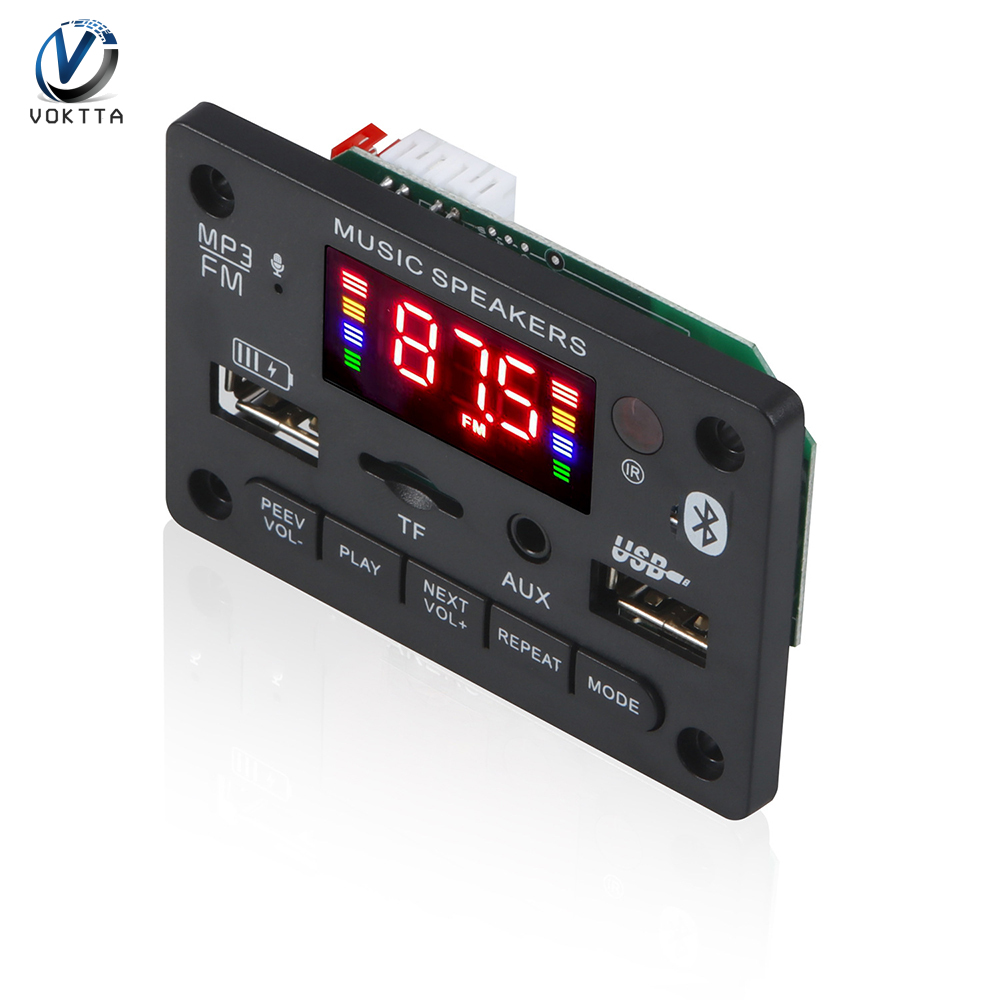 VOKTTA DC 6V 12V Bluetooth 5.0 Audio Decoder Board Audio Module USB AUX SD FM Radio Lossless Decoder Board Module