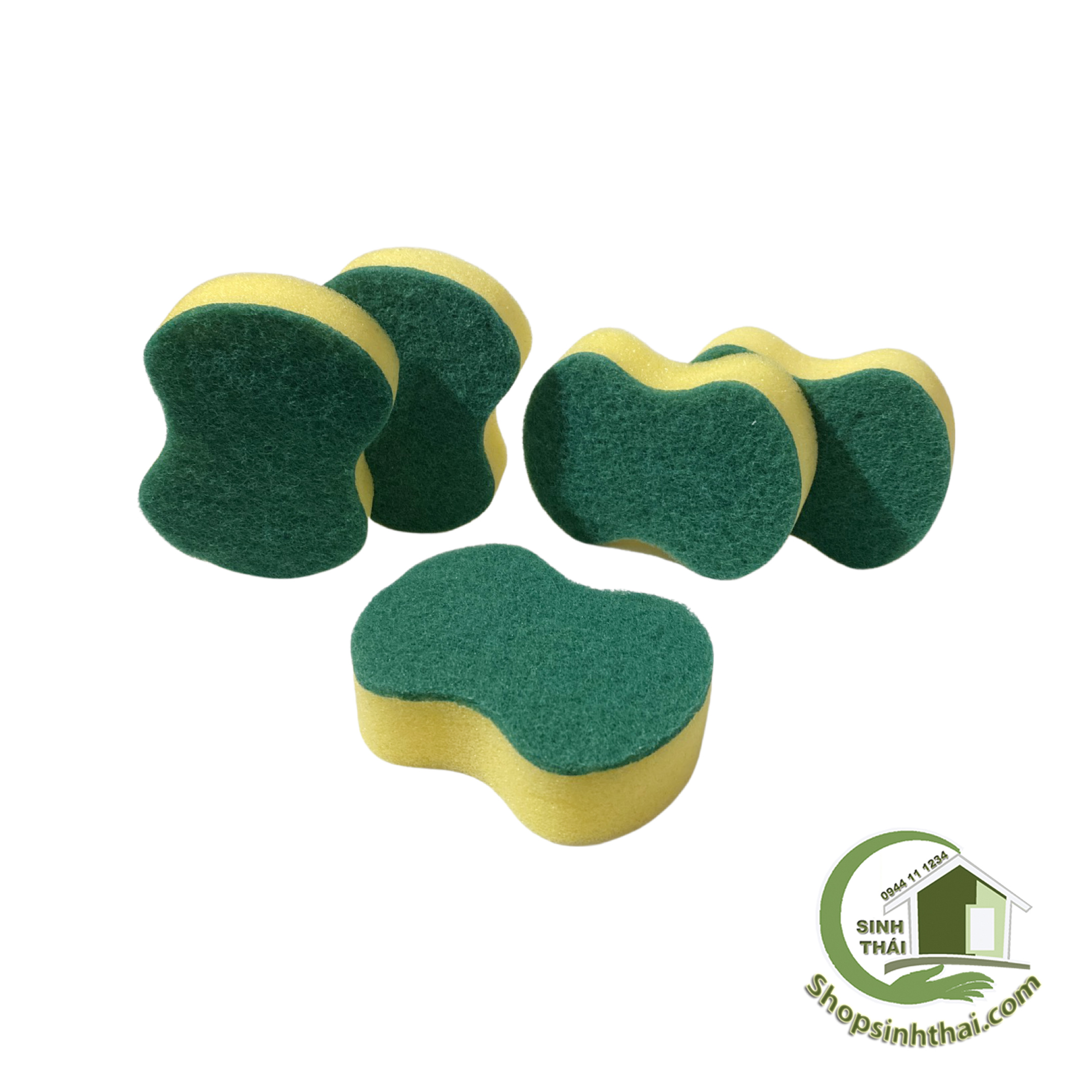 Miếng rửa chén bát cước xanh hình số 8 có mút bọt biển [ 1 miếng ]