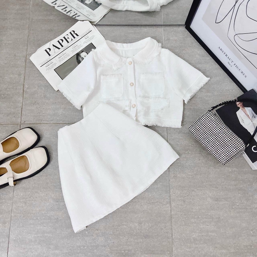 Set áo croptop bố dạ nhiều màu + chân váy