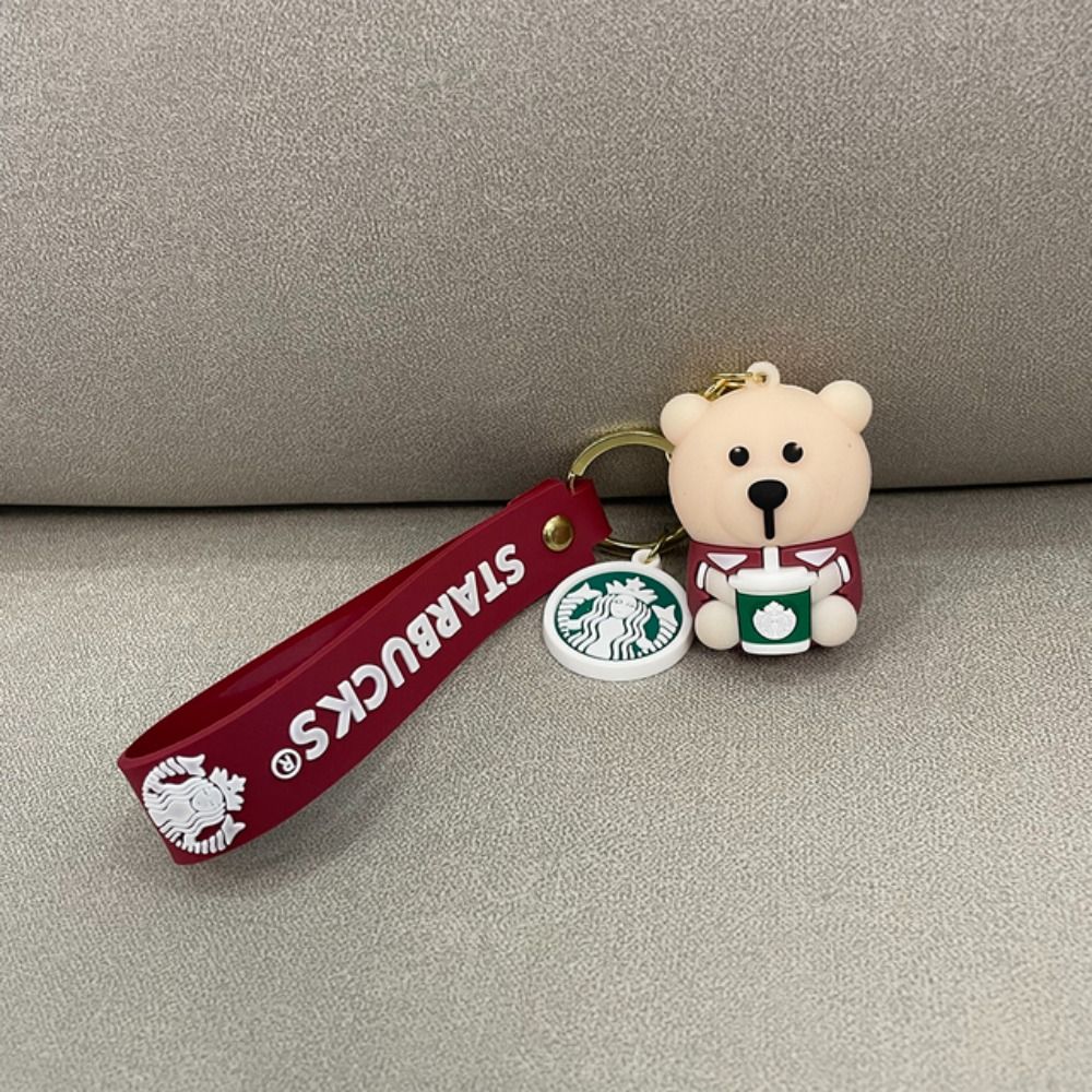AULTFA 3D Móc chìa khóa hình gấu Starbucks Chuông Hoạt hình Đồ trang trí móc chìa khóa Cá tính Phong cách Hàn Quốc Móc khóa silicon Trẻ em