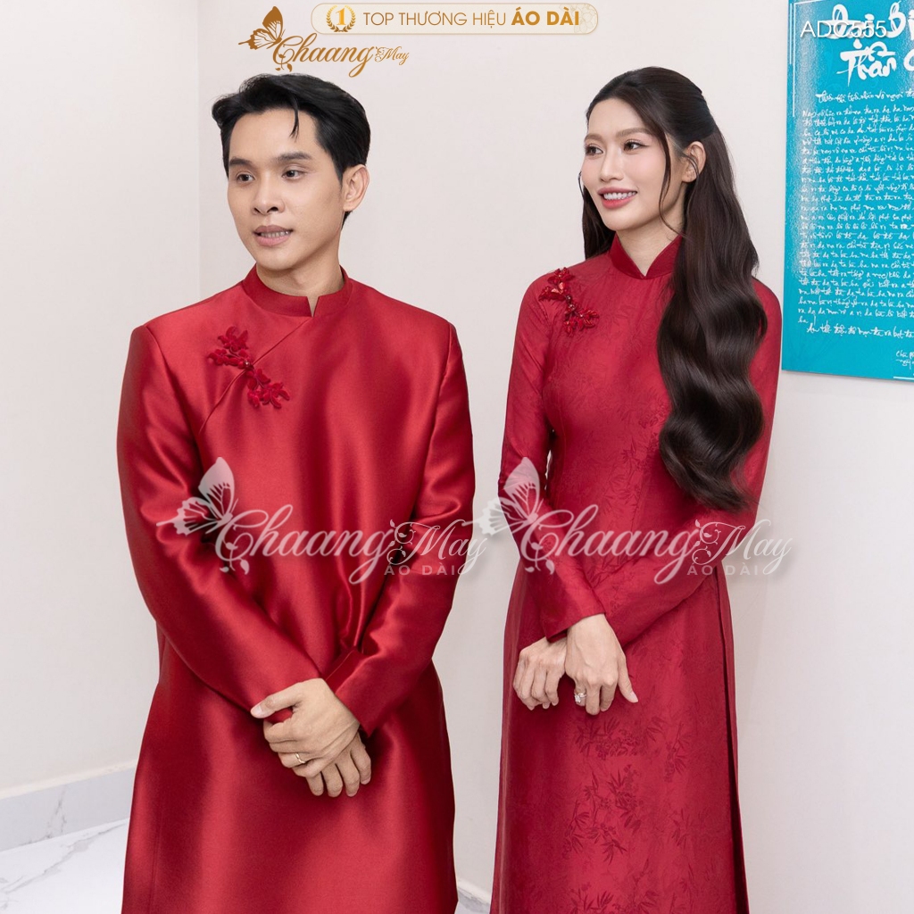 Áo dài cưới cặp đôi cô dâu chú rể Quỳnh Châu ADC555 may sẵn áo dài gấm dự tiệc cưới hỏi lễ tết đẹp