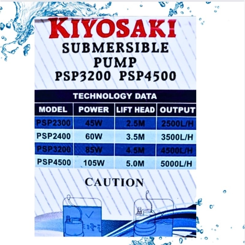 POMPA KOLAM SUBMERSIBLE PUMP KIYOSAKI PSP 3200 Model Termos