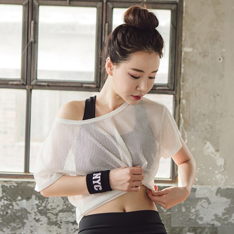 Women's%20Mesh%20Yoga%20Shirt%20Sexy%20Short%20Sleeve%20T-Shirt%20Sport%20Top%20Blouse%20Cover%20Up%20Quick%20Dry%20Gym%20Clothes%20Running%20Fitness%20Tank%20Sportwear%20DUJU%20-%20Image%205