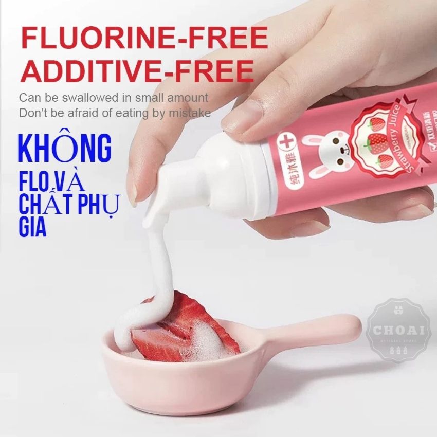 Kem Đánh Răng Cho Bé Dạng Bọt BAIMEISI 60ML Nuốt Được Chống Sâu Răng Hương Dâu và Hương Cam