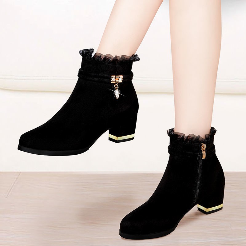 *Giày boot cổ thấp gót dày thời trang thu đông cá tính cho nữ