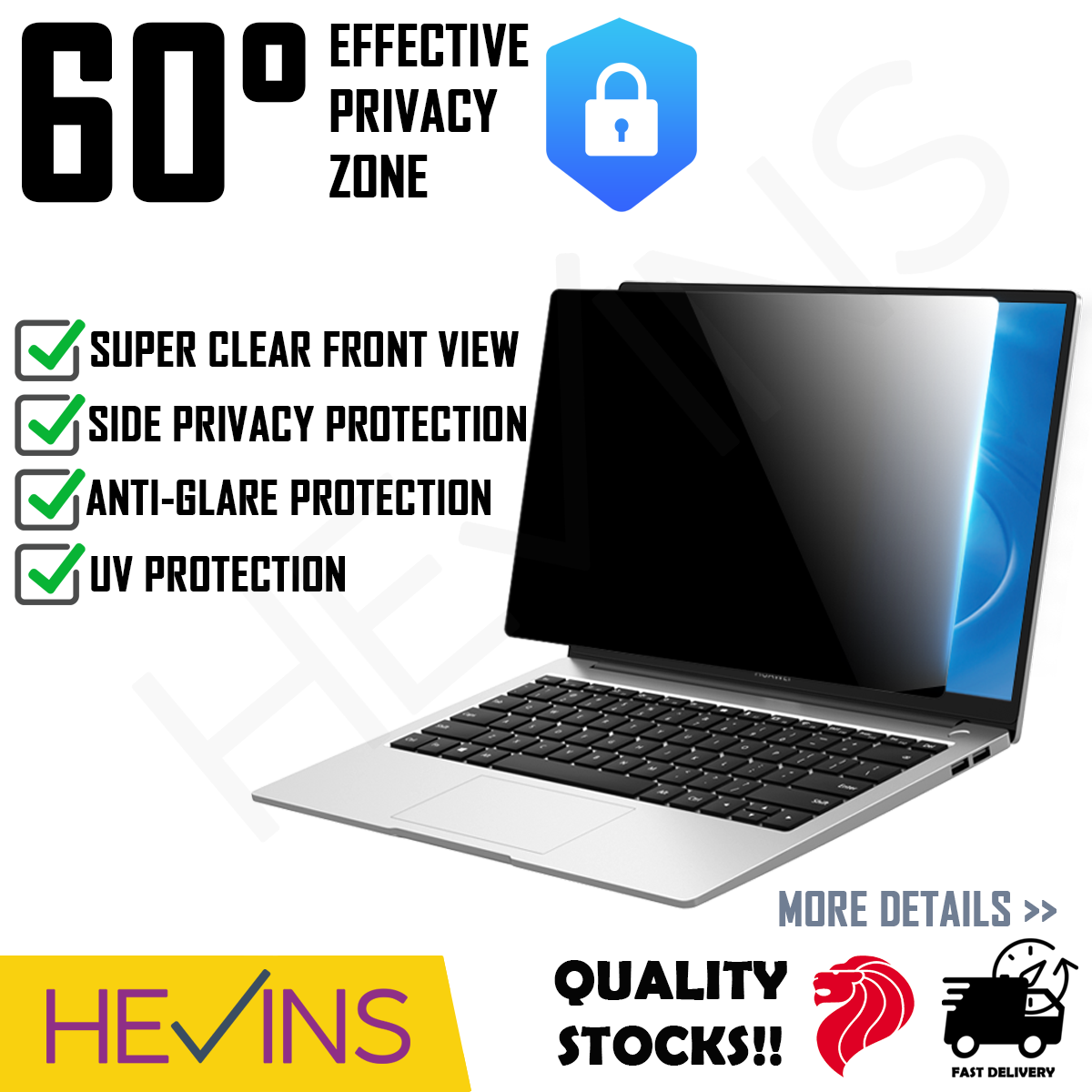 13.3 inch Tecgear Privacy Guard Privacy Screen Filter Anti Glare for Laptop and Monitor 